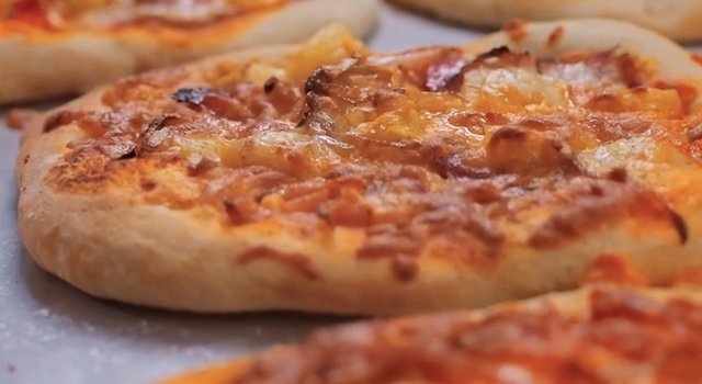 Fresh-baked pizzas, close up